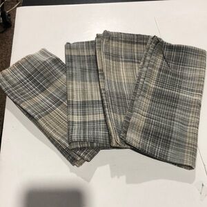 Set of four blue and tan plaid cotton napkins